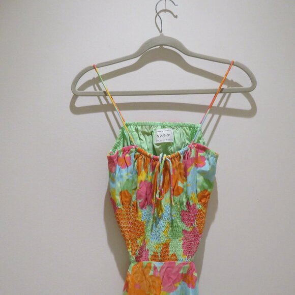 SABO SKIRT Adelina Midi Dress in Bright Floral Cut Out Feminine Smocked Flowy XS - Picture 3 of 14